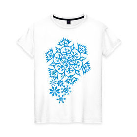 Женская футболка хлопок с принтом Узор из снежинок , 100% хлопок | прямой крой, круглый вырез горловины, длина до линии бедер, слегка спущенное плечо | 2013 | new year | год змеи | змея | мороз | новый год | снег | снежика