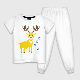 Детская пижама хлопок с принтом Олень и снежинки , 100% хлопок |  брюки и футболка прямого кроя, без карманов, на брюках мягкая резинка на поясе и по низу штанин
 | new year | вязаный | новогодний | олень | пиксельный
