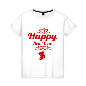 Женская футболка хлопок с принтом Happy new year, носок , 100% хлопок | прямой крой, круглый вырез горловины, длина до линии бедер, слегка спущенное плечо | 2013 | happy new year | new year | год змеи | дед мороз | новый год