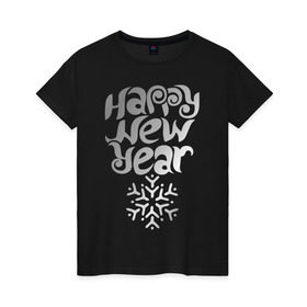 Женская футболка хлопок с принтом Happy Year & Snowflake , 100% хлопок | прямой крой, круглый вырез горловины, длина до линии бедер, слегка спущенное плечо | 2013 | happy new year | new year | год змеи | дед мороз | новый год | снежинка | узор