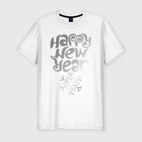 Мужская футболка премиум с принтом Happy Year & Snowflake , 92% хлопок, 8% лайкра | приталенный силуэт, круглый вырез ворота, длина до линии бедра, короткий рукав | 2013 | happy new year | new year | год змеи | дед мороз | новый год | снежинка | узор