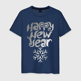 Мужская футболка хлопок с принтом Happy Year & Snowflake , 100% хлопок | прямой крой, круглый вырез горловины, длина до линии бедер, слегка спущенное плечо. | 2013 | happy new year | new year | год змеи | дед мороз | новый год | снежинка | узор