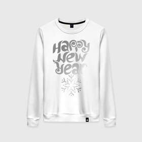 Женский свитшот хлопок с принтом Happy Year & Snowflake , 100% хлопок | прямой крой, круглый вырез, на манжетах и по низу широкая трикотажная резинка  | 2013 | happy new year | new year | год змеи | дед мороз | новый год | снежинка | узор