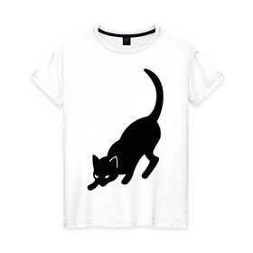 Женская футболка хлопок с принтом Черная/Белая кошечка , 100% хлопок | прямой крой, круглый вырез горловины, длина до линии бедер, слегка спущенное плечо | влюбленная кошка | влюбленный котенок | киса | китти | кот | котенок | кошка | кошки | прикольные картинки | черная белая кошечка