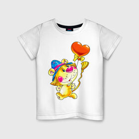 Детская футболка хлопок с принтом ЛЕВ С СЕРДЕЧКОМ , 100% хлопок | круглый вырез горловины, полуприлегающий силуэт, длина до линии бедер | детские | детям | для детей | лев | львенок