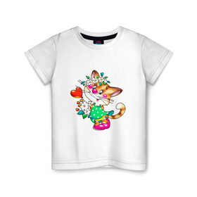 Детская футболка хлопок с принтом КИСКА С СЕРДЕЧКОМ , 100% хлопок | круглый вырез горловины, полуприлегающий силуэт, длина до линии бедер | детское | детям | для детей | киса | котенок | кошка