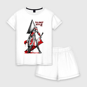 Женская пижама с шортиками хлопок с принтом Silent Hill (палач) , 100% хлопок | футболка прямого кроя, шорты свободные с широкой мягкой резинкой | кино | кровь | сайлент хилл | топор | ужастик | ужасы | фильм