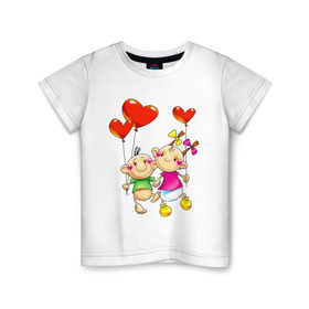 Детская футболка хлопок с принтом МАЛЫШИ С СЕРДЕЧКАМИ , 100% хлопок | круглый вырез горловины, полуприлегающий силуэт, длина до линии бедер | воздушные шары | девочка | дети | детки | детские | карапузы | мальчик | сердечки | сердца | шарики