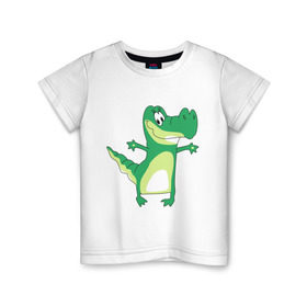 Детская футболка хлопок с принтом КРОКОДИЛЬЧИК , 100% хлопок | круглый вырез горловины, полуприлегающий силуэт, длина до линии бедер | Тематика изображения на принте: аллигатор | детские | животные | звери | зверушки | крокодил