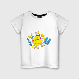 Детская футболка хлопок с принтом СОЛНЦЕ С БАНТИКАМИ , 100% хлопок | круглый вырез горловины, полуприлегающий силуэт, длина до линии бедер | 