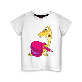 Детская футболка хлопок с принтом ЧЕРЕПАХА С КАРАНДАШОМ , 100% хлопок | круглый вырез горловины, полуприлегающий силуэт, длина до линии бедер | детские | животные | звери | зверушки | черепашка