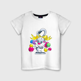Детская футболка хлопок с принтом ЗАЯЦ С ШАРИКАМИ , 100% хлопок | круглый вырез горловины, полуприлегающий силуэт, длина до линии бедер | зайчик | заяц | зверята | картинки | милые