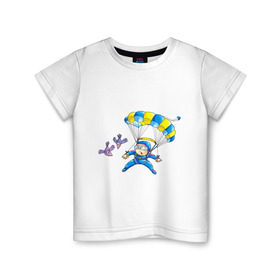 Детская футболка хлопок с принтом ПАРАШЮТИСТ И ПТИЧКИ , 100% хлопок | круглый вырез горловины, полуприлегающий силуэт, длина до линии бедер | картинки | мультяшки | парашютист | птицы | птички