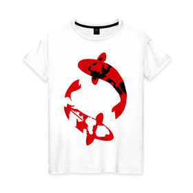 Женская футболка хлопок с принтом Карпы кои (koi fish) , 100% хлопок | прямой крой, круглый вырез горловины, длина до линии бедер, слегка спущенное плечо | koi fish | животные | искусство | карпы | карпы кои | прикольные картинки | рыбы | япония | японское