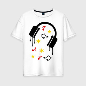 Женская футболка хлопок Oversize с принтом Музыка в наушниках , 100% хлопок | свободный крой, круглый ворот, спущенный рукав, длина до линии бедер
 | dj | rnb | клубные | меломан | музыка | музыка в наушниках | наушники | ноты