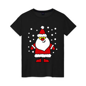 Женская футболка хлопок с принтом Веселый Дед Мороз , 100% хлопок | прямой крой, круглый вырез горловины, длина до линии бедер, слегка спущенное плечо | новогодний | рождество | санта клаус