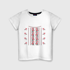 Детская футболка хлопок с принтом Украинский узор - розочки , 100% хлопок | круглый вырез горловины, полуприлегающий силуэт, длина до линии бедер | национальная одежда | одежда | орнамент | узор | украина | украинский узор