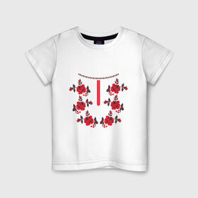 Детская футболка хлопок с принтом Украинский узор - розы , 100% хлопок | круглый вырез горловины, полуприлегающий силуэт, длина до линии бедер | национальная одежда | одежда | орнамент | узор | украина | украинский узор