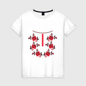 Женская футболка хлопок с принтом Украинский узор - розы , 100% хлопок | прямой крой, круглый вырез горловины, длина до линии бедер, слегка спущенное плечо | национальная одежда | одежда | орнамент | узор | украина | украинский узор