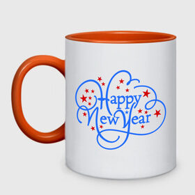 Кружка двухцветная с принтом Happy New Year! , керамика | объем — 330 мл, диаметр — 80 мм. Цветная ручка и кайма сверху, в некоторых цветах — вся внутренняя часть | Тематика изображения на принте: 2013 | happy new year | new year | ny | год змеи | новый год | новый год 2013
