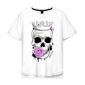 Мужская футболка хлопок Oversize с принтом Skull with rose , 100% хлопок | свободный крой, круглый ворот, “спинка” длиннее передней части | rock | rose | роза | рок | рок музыка | череп