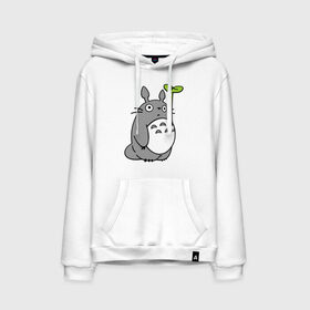 Мужская толстовка хлопок с принтом TOTORO с листом , френч-терри, мягкий теплый начес внутри (100% хлопок) | карман-кенгуру, эластичные манжеты и нижняя кромка, капюшон с подкладом и шнурком | totoro | totoro с листом | аниме | тоторо