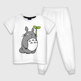 Детская пижама хлопок с принтом TOTORO с листом , 100% хлопок |  брюки и футболка прямого кроя, без карманов, на брюках мягкая резинка на поясе и по низу штанин
 | totoro | totoro с листом | аниме | тоторо