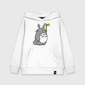 Детская толстовка хлопок с принтом TOTORO с листом , 100% хлопок | Круглый горловой вырез, эластичные манжеты, пояс, капюшен | totoro | totoro с листом | аниме | тоторо