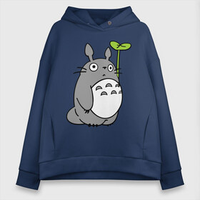 Женское худи Oversize хлопок с принтом TOTORO с листом , френч-терри — 70% хлопок, 30% полиэстер. Мягкий теплый начес внутри —100% хлопок | боковые карманы, эластичные манжеты и нижняя кромка, капюшон на магнитной кнопке | totoro | totoro с листом | аниме | тоторо