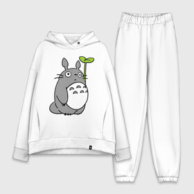 Женский костюм хлопок Oversize с принтом TOTORO с листом ,  |  | totoro | totoro с листом | аниме | тоторо