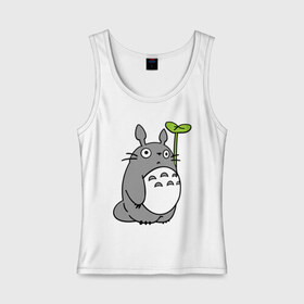 Женская майка хлопок с принтом TOTORO с листом , 95% хлопок, 5% эластан |  | totoro | totoro с листом | аниме | тоторо