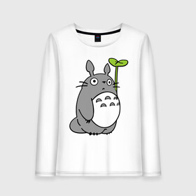 Женский лонгслив хлопок с принтом TOTORO с листом , 100% хлопок |  | totoro | totoro с листом | аниме | тоторо