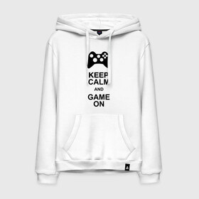 Мужская толстовка хлопок с принтом Keep calm and game on , френч-терри, мягкий теплый начес внутри (100% хлопок) | карман-кенгуру, эластичные манжеты и нижняя кромка, капюшон с подкладом и шнурком | Тематика изображения на принте: game on | keep calm | джойстик | игра | играй | приставка