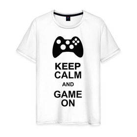 Мужская футболка хлопок с принтом Keep calm and game on , 100% хлопок | прямой крой, круглый вырез горловины, длина до линии бедер, слегка спущенное плечо. | game on | keep calm | джойстик | игра | играй | приставка