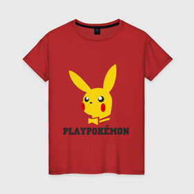 Женская футболка хлопок с принтом Playpokemon , 100% хлопок | прямой крой, круглый вырез горловины, длина до линии бедер, слегка спущенное плечо | pikachu | playboy | pocemon | пикачу | плейбой | плейпокемон | покемон