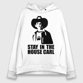 Женское худи Oversize хлопок с принтом Walking dead - stay in the house Carl , френч-терри — 70% хлопок, 30% полиэстер. Мягкий теплый начес внутри —100% хлопок | боковые карманы, эластичные манжеты и нижняя кромка, капюшон на магнитной кнопке | зомби