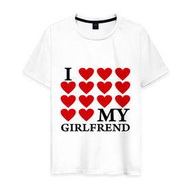 Мужская футболка хлопок с принтом I love my GirlFrend (Я люблю свою подругу) , 100% хлопок | прямой крой, круглый вырез горловины, длина до линии бедер, слегка спущенное плечо. | (я люблю свою подругу | i love my girlfrend | подарок любимому | подарок парню | я люблю свою девушку