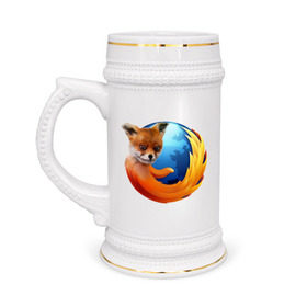 Кружка пивная с принтом Firefox лис ,  керамика (Материал выдерживает высокую температуру, стоит избегать резкого перепада температур) |  объем 630 мл | лиса