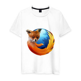Мужская футболка хлопок с принтом Firefox лис , 100% хлопок | прямой крой, круглый вырез горловины, длина до линии бедер, слегка спущенное плечо. | лиса