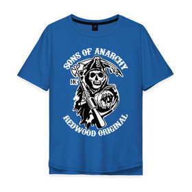 Мужская футболка хлопок Oversize с принтом Sons of anarchy logo , 100% хлопок | свободный крой, круглый ворот, “спинка” длиннее передней части | Тематика изображения на принте: скелет | сыны анархии