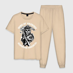 Мужская пижама хлопок с принтом Sons of anarchy logo , 100% хлопок | брюки и футболка прямого кроя, без карманов, на брюках мягкая резинка на поясе и по низу штанин
 | скелет | сыны анархии