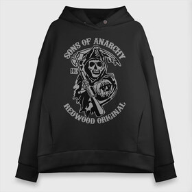 Женское худи Oversize хлопок с принтом Sons of anarchy logo , френч-терри — 70% хлопок, 30% полиэстер. Мягкий теплый начес внутри —100% хлопок | боковые карманы, эластичные манжеты и нижняя кромка, капюшон на магнитной кнопке | скелет | сыны анархии