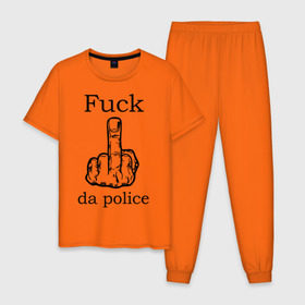Мужская пижама хлопок с принтом fuck da police , 100% хлопок | брюки и футболка прямого кроя, без карманов, на брюках мягкая резинка на поясе и по низу штанин
 | кулак | палец | провокация | рука