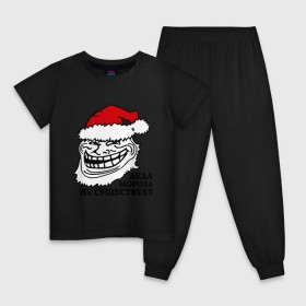 Детская пижама хлопок с принтом Новогодний trollface , 100% хлопок |  брюки и футболка прямого кроя, без карманов, на брюках мягкая резинка на поясе и по низу штанин
 | troll face | trollface | дед мороз | интернет мемы | мемы | тролл фейс | тролфейл