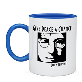 Кружка двухцветная с принтом John Lennon (Джон Леннон) Give Peace a Chance , керамика | объем — 330 мл, диаметр — 80 мм. Цветная ручка и кайма сверху, в некоторых цветах — вся внутренняя часть | beatles | give peace a chance | john lennon | битлз | джон леннон | знаменитости | знаменитые личности | портрет