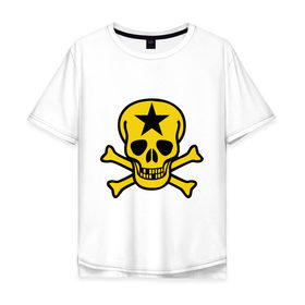 Мужская футболка хлопок Oversize с принтом Череп со звездой , 100% хлопок | свободный крой, круглый ворот, “спинка” длиннее передней части | зубы | череп и кости | черепок | черепушка