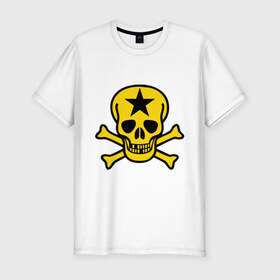 Мужская футболка премиум с принтом Череп со звездой , 92% хлопок, 8% лайкра | приталенный силуэт, круглый вырез ворота, длина до линии бедра, короткий рукав | зубы | череп и кости | черепок | черепушка