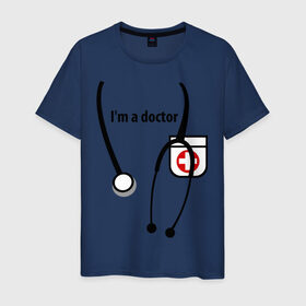 Мужская футболка хлопок с принтом I m doctor , 100% хлопок | прямой крой, круглый вырез горловины, длина до линии бедер, слегка спущенное плечо. | doctor | врач | день медработника | доктор | медик | медицина | профессии