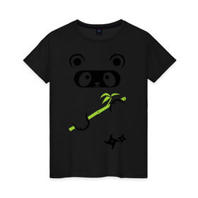 Женская футболка хлопок с принтом Panda ninja , 100% хлопок | прямой крой, круглый вырез горловины, длина до линии бедер, слегка спущенное плечо | panda | бамбуковая панда | панда ниндзя
