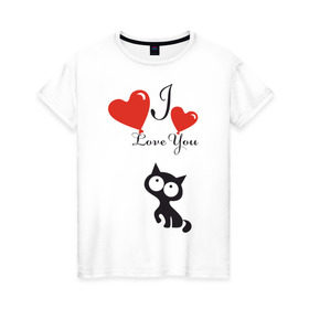Женская футболка хлопок с принтом Люблю котёнка , 100% хлопок | прямой крой, круглый вырез горловины, длина до линии бедер, слегка спущенное плечо | 